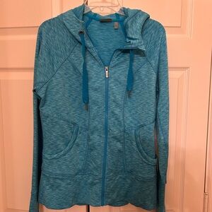 Athleta Blue Teal Heather Lightweight Full-Zip Hooded Jacket